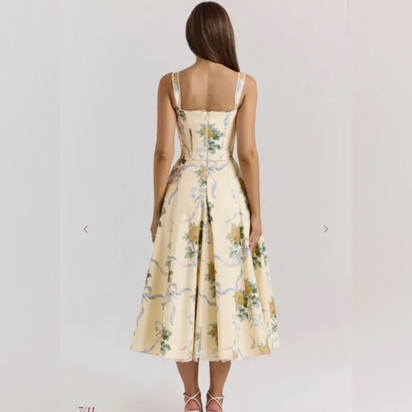 House of CB Lemon Vintage Ribbon Midi Floral Dress L+/D-cup - Picture 6 of 6